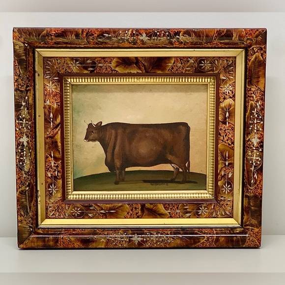 1992 Deep Framed Mary Beth Baxter Original Oil on Canvas Folk Art Cow Painting - Picture 7 of 16